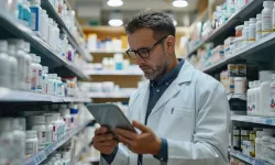 Pharmacist in storage room