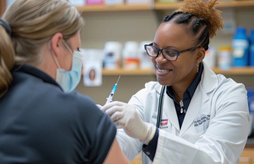 Pharmacist vaccinating patient