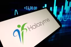 Halozyme logo on monitor